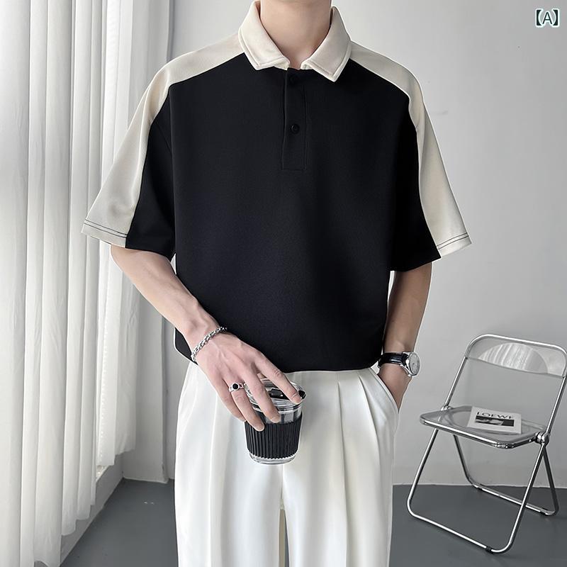 メンズ ファッション 春夏 秋冬 かっこいい オシャレ モテ 男性用 紳士服 服 韓国 シンプル 大人 高級 ステッチ ポロシャツ メンズ 半袖 T シャツ 夏 韓国 カジュアル 半袖 T シャツ