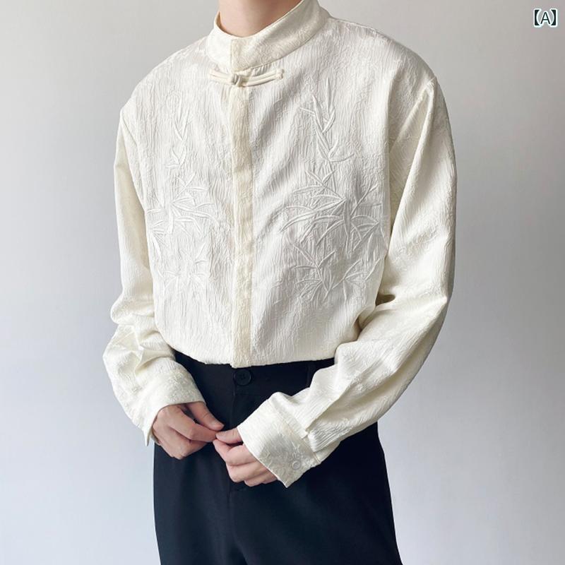 Rakuten - メンズ ファッション 春夏 秋冬 かっこいい オシャレ モテ 男性用 紳士服 服 韓国 シンプル 大人 中華風 刺繍 ハイエンド スタンドカラー ボタン アップ シャツ メンズ 長袖 唐 スーツ シャツ ジャケット