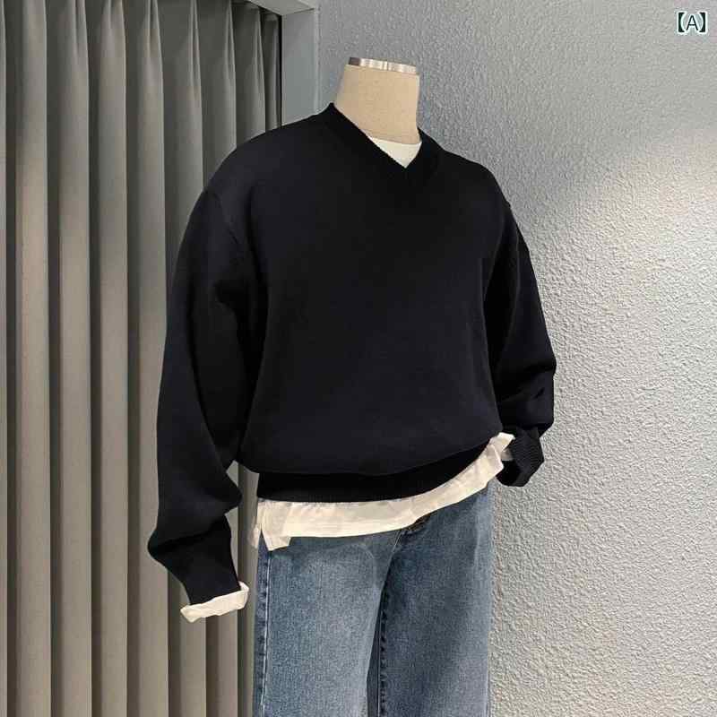 V-Neck - メンズ ファッション 春夏 秋　冬 かっこいい オシャレ モテ 男性用 紳士服 服 韓国 シンプル 大人 韓国 スタイル スタイル メンズ Vネックプルオーバー セーター 秋　冬 カジュアル ソリッドカラー ニット レイヤリング セーター
