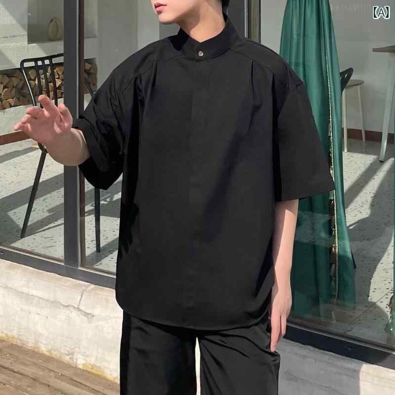 メンズ ファッション 春夏 秋冬 かっこいい オシャレ モテ 男性用 紳士服 服 韓国 シンプル 大人 ハイエンドの な 白 シャツ メンズ 半袖 夏 冷感 薄手 カジュアル 新 中華風 七分袖 シャツ