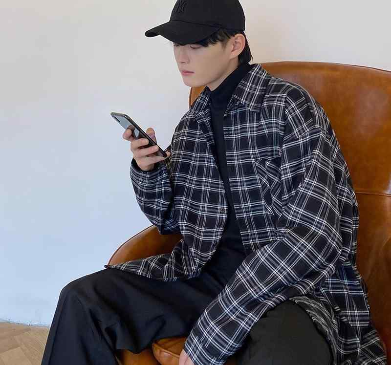 Rakuten - メンズ ファッション 春夏 秋冬 かっこいい オシャレ モテ 男性用 紳士服 服 韓国 シンプル 大人 黒 白 チェック柄 シャツ メンズ 長袖 ジャケット 韓国 カジュアル 快適 秋 ハイエンド