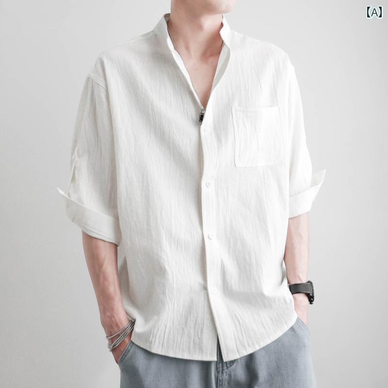 メンズ ファッション 春夏 秋冬 かっこいい オシャレ モテ 男性用 紳士服 服 韓国 シンプル 大人 メンズ 半袖 夏 薄手 カジュアル スタンドカラー ゆったり コットンリネン メンズジャケット 半袖 トップス 中華風