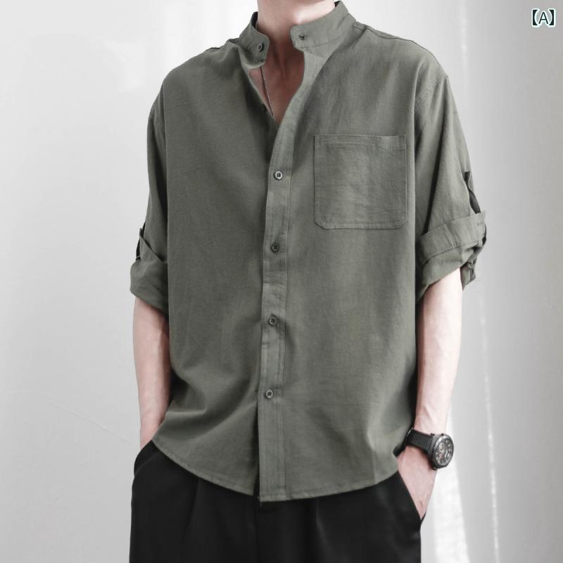 メンズ ファッション 春夏 秋冬 かっこいい オシャレ モテ 男性用 紳士服 服 韓国 シンプル 大人 春秋 カジュアル シャツ メンズ 半袖 インナーウェア ゆったり 多機能 無地 シャツ ジャケット レトロ レイヤリング シャツ