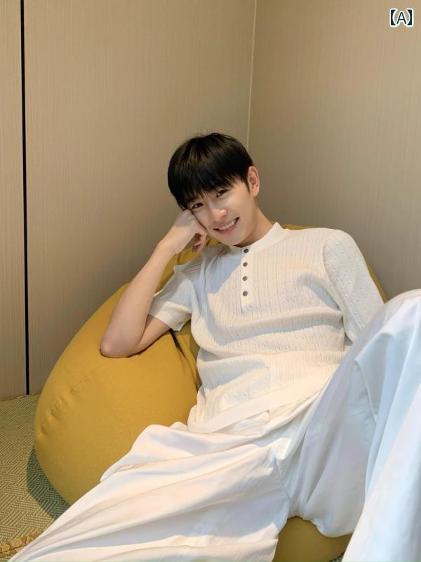 メンズ ファッション 春夏 秋冬 かっこいい オシャレ モテ 男性用 紳士服 服 韓国 シンプル 大人 高級 ニット 無地 プルオーバー ボタン 半袖 T シャツ メンズ 夏 韓国 ゆったり ヘンリー 襟 ポロシャツ トップス