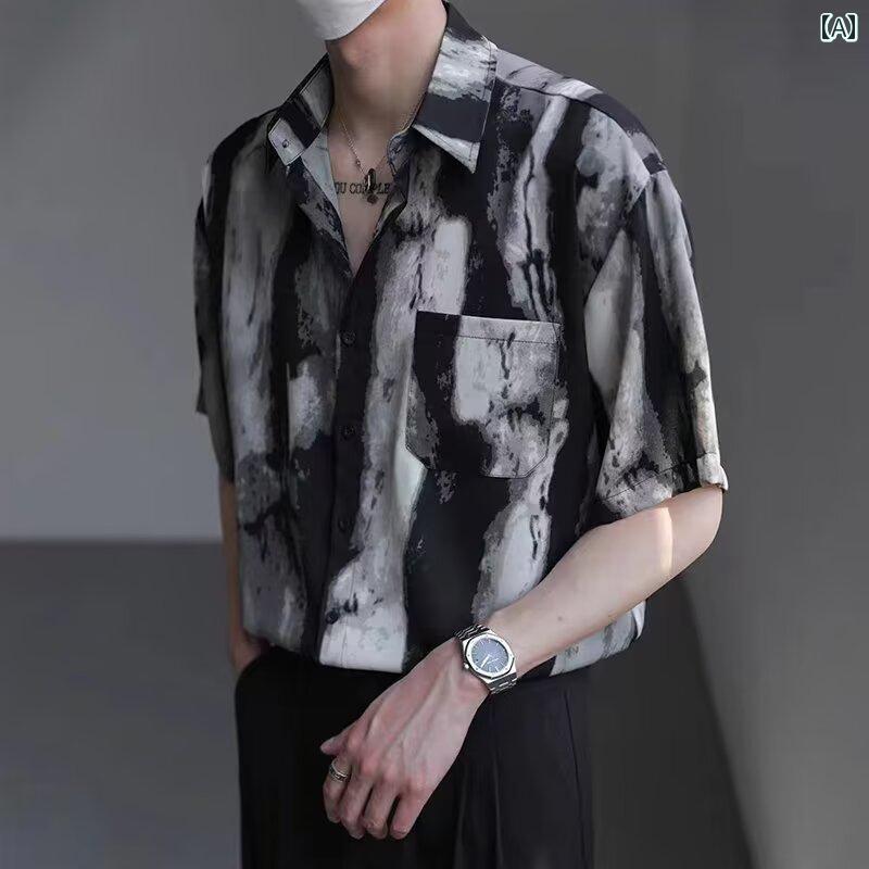 Rakuten - メンズ ファッション 春夏 秋冬 かっこいい オシャレ モテ 男性用 紳士服 服 韓国 シンプル 大人 夏用の ドレープ 半袖 シャツ 薄手 高級 ゆったり 波状 アイロン フリー 冷感 シャツ