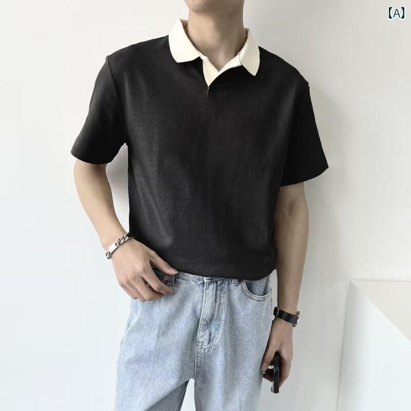 乐天商城 - メンズ ファッション 春夏 秋冬 かっこいい オシャレ モテ 男性用 紳士服 服 韓国 シンプル 大人 夏 薄手 ポロシャツ 半袖 メンズ ライト 大人 洗練 シャツ 襟 カジュアル 多目的 T シャツ トップス 服 男性
