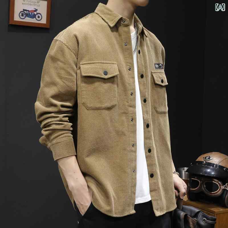 Rakuten - メンズ ファッション 春夏 秋冬 かっこいい オシャレ モテ 男性用 紳士服 服 韓国 シンプル 大人 コーデュロイシャツ ジャケット メンズ 秋冬 ファッション 大きいサイズ ゆったり レトロ ワークウェア 裏起毛 厚手 ジャケット