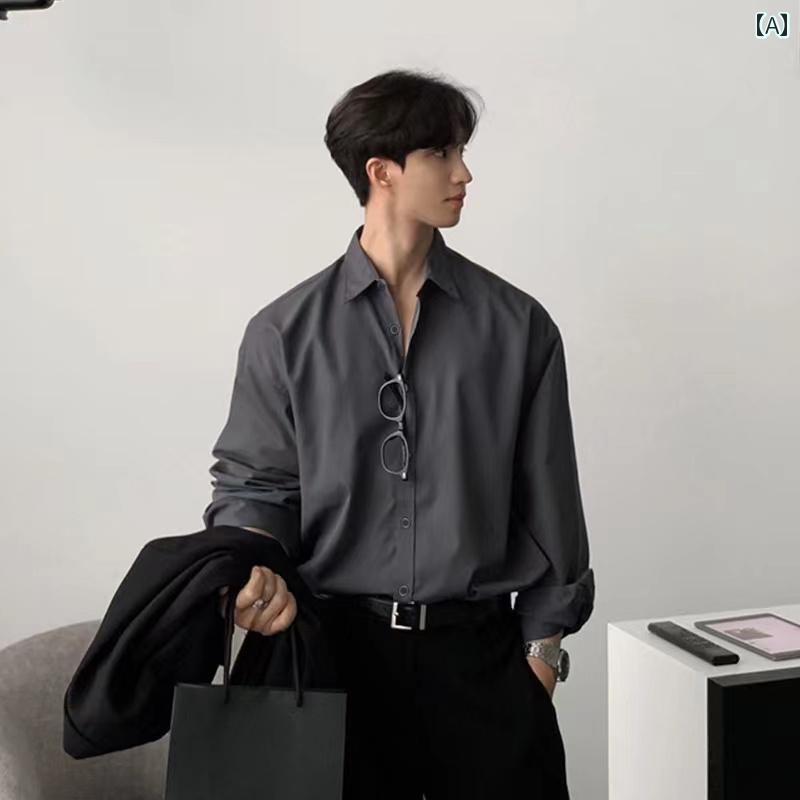 Rakuten - メンズ ファッション 春夏 秋冬 かっこいい オシャレ モテ 男性用 紳士服 服 韓国 シンプル 大人 夏 韓国 冷感 シャツ メンズ ドレープ フリー アイロン 高級 グレー シャツ スタイル 薄手 ヤッピー ジャケット