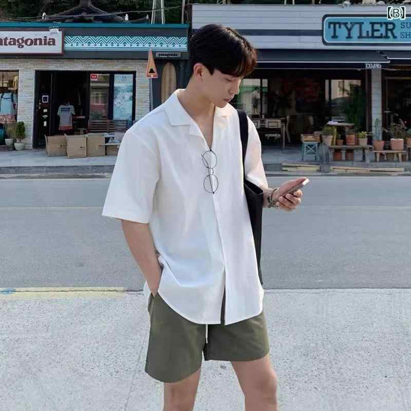 メンズ ファッション 春夏 秋冬 かっこいい オシャレ モテ 男性用 紳士服 服 韓国 シンプル 大人 メンズ 半袖 シャツ 韓国 冷感 キューバ カラー エレガント 大人っぽい シャツ 夏 薄手 ドレープ 快適 トップス