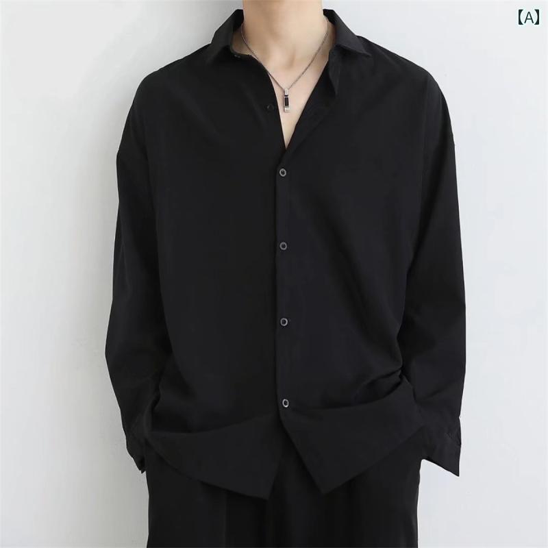樂天商城 - メンズ ファッション 春夏 秋冬 かっこいい オシャレ モテ 男性用 紳士服 服 韓国 シンプル 大人 春夏 薄手 長袖 シャツ メンズ 無地 通勤 服 韓国 快適 ドレープ シャツ メンズ