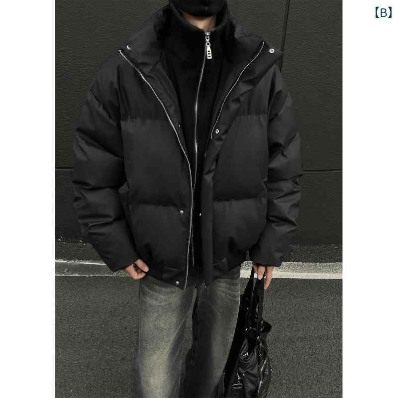 メンズ ファッション 春夏 秋冬 かっこいい オシャレ モテ 男性用 紳士服 服 韓国 シンプル 大人 フェイク ツーピース PU レザー コットンジャケット メンズ 冬用 クリーン フィット ハイエンド ショート ジャケット コットン パッド入り ジャケット 厚手 コート