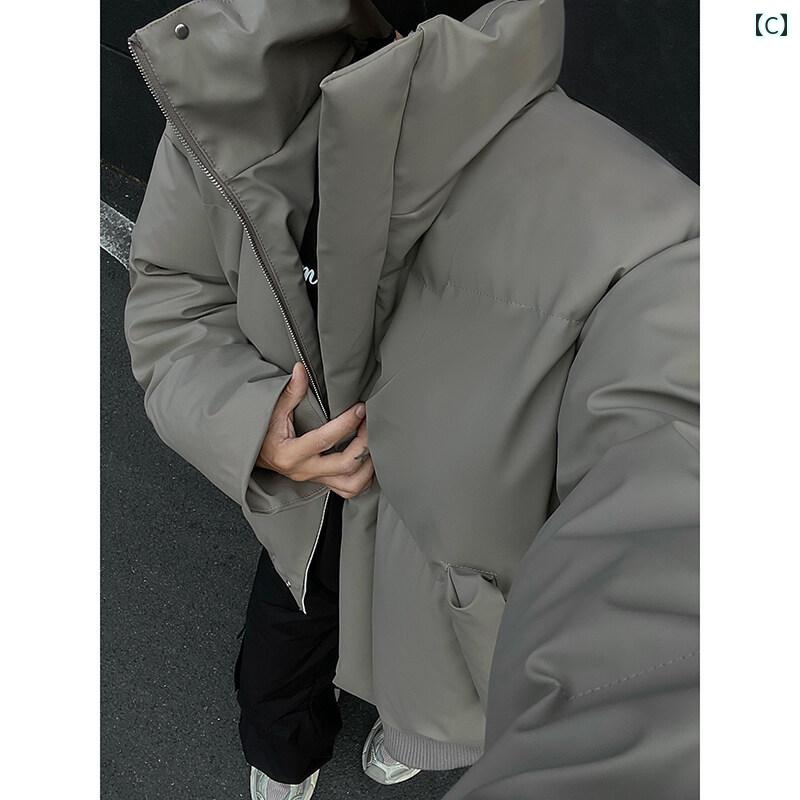 メンズ ファッション 春夏 秋冬 かっこいい オシャレ モテ 男性用 紳士服 服 韓国 シンプル 大人 フェイク ツーピース PU レザー コットンジャケット メンズ 冬用 クリーン フィット ハイエンド ショート ジャケット コットン パッド入り ジャケット 厚手 コート