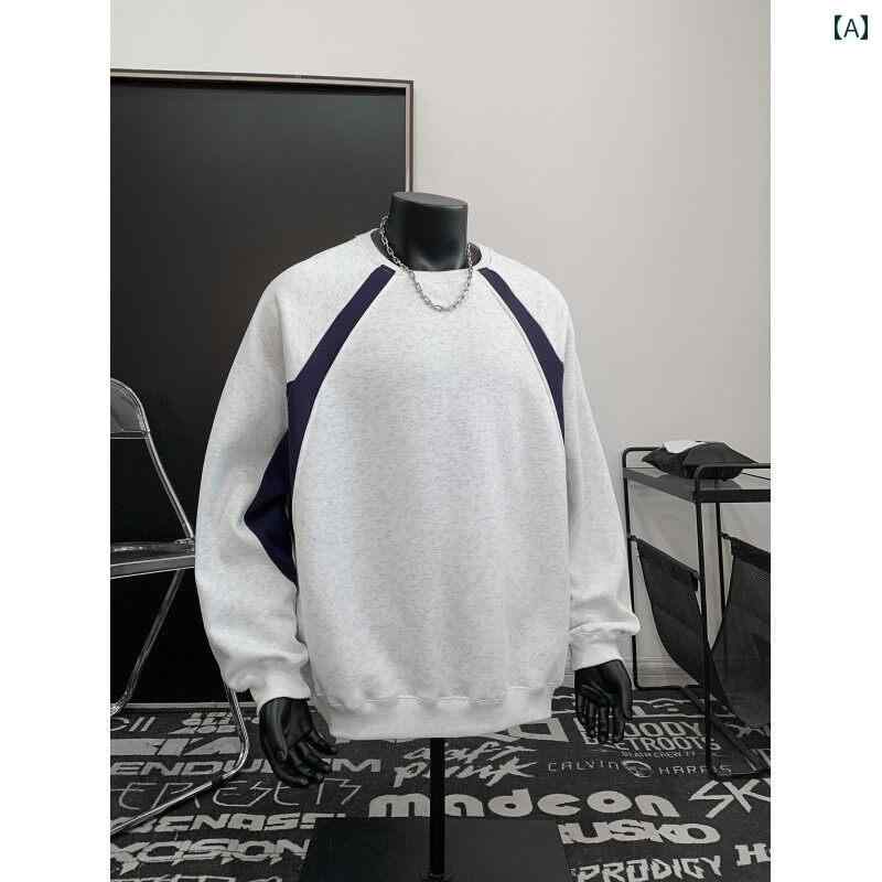 メンズ ファッション 春夏 秋冬 かっこいい オシャレ モテ 男性用 紳士服 服 韓国 シンプル 大人 アメリカン ステッチ ラウンドネック スウェットシャツ メンズ 秋冬 厚手 暖かい インナーウェア ゆったり カップル ウェア トップス 春