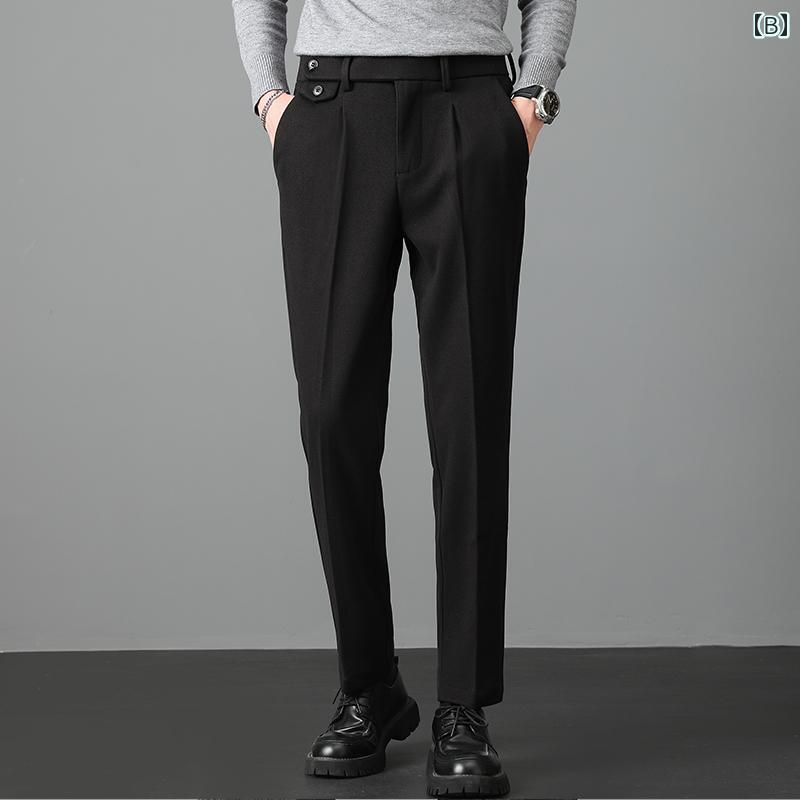 メンズ ファッション 春夏 秋冬 かっこいい オシャレ モテ 男性用 紳士服 服 韓国 シンプル 大人 ウール パンツ メンズ ビジネス フォーマル パンツ スリム ストレート スーツ パンツ 高級 ロング パンツ 秋冬