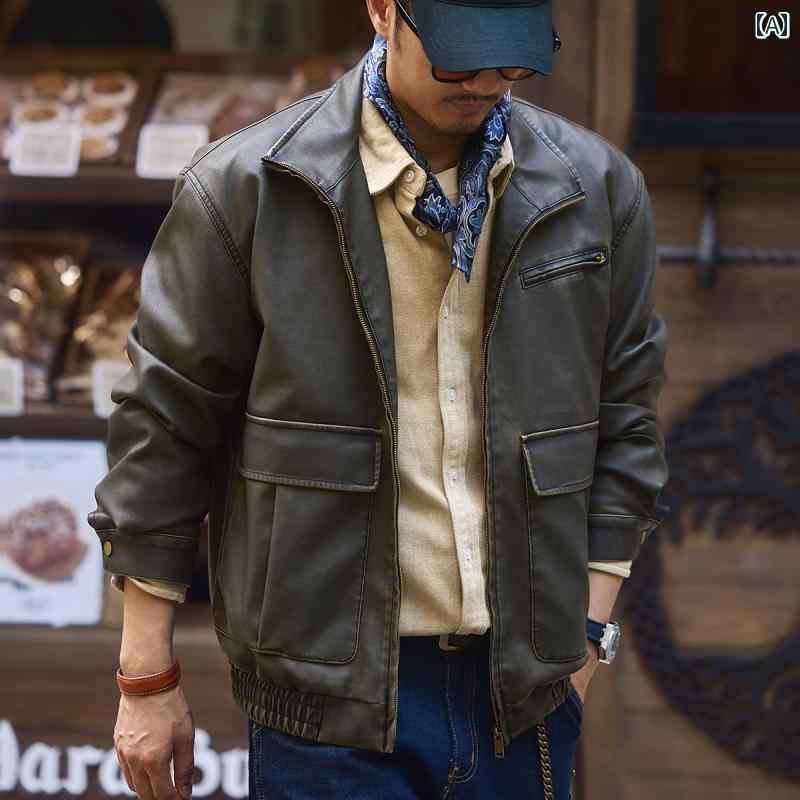 Rakuten - メンズ ファッション 春夏 秋冬 かっこいい オシャレ モテ 男性用 紳士服 服 韓国 シンプル 大人 グレン ディア ハイエンド ユーズド 加工 ライダース レザージャケット メンズ 秋 メンズ Pu レザージャケット 男性