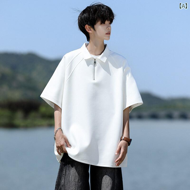 メンズ ファッション 春夏 秋冬 かっこいい オシャレ モテ 男性用 紳士服 服 韓国 シンプル 大人 アメリカン ハーフ ジップ 半袖 ポロ..