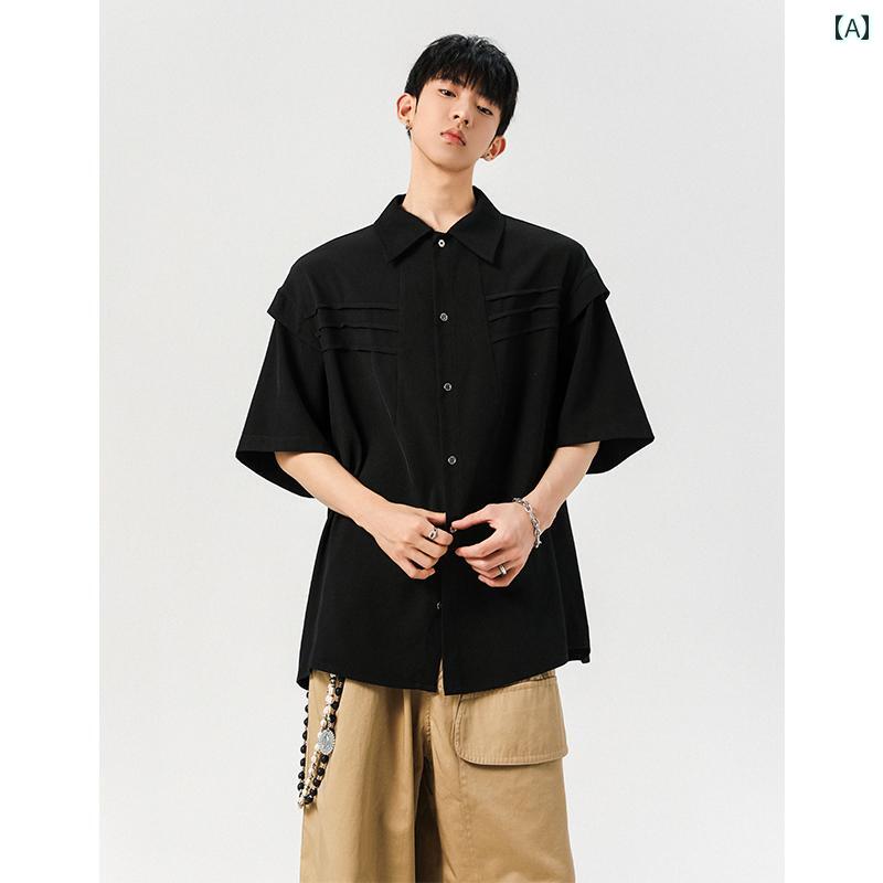 メンズ ファッション 春夏 秋冬 かっこいい オシャレ モテ 男性用 紳士服 服 韓国 シンプル 大人 デ コンストラクト プリーツ 冷感 シャツ メンズ 夏 薄手 和風 防寒 白 シャツ つなぎ ジャケット