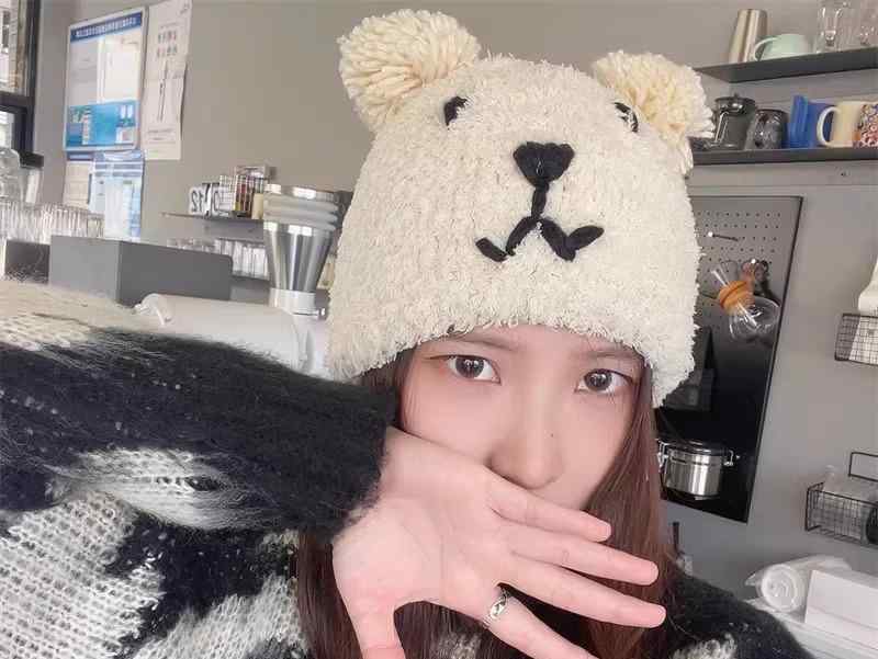 Knit Hat - 秋冬 レディース ファッション 女性 おしゃれ おすすめ 韓国 帽子 かわいい クマ ニット帽 暖かい 耳 防寒 シンプル 高級 カジュアル