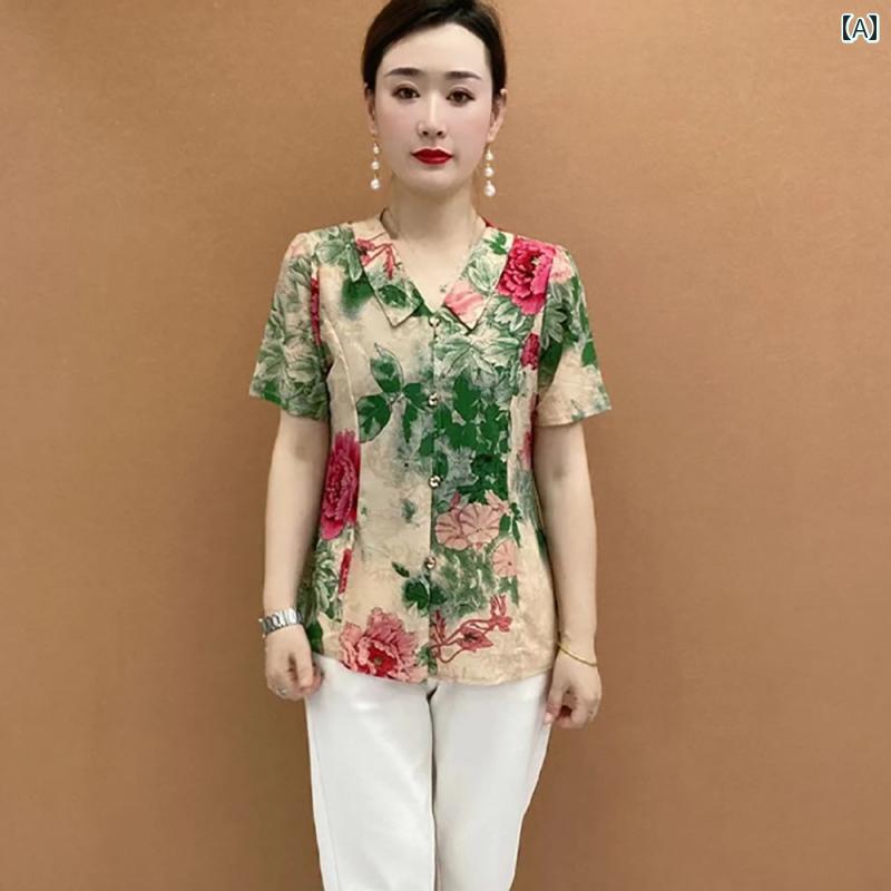 樂天商城 - レディース ファッション おしゃれ 春夏 秋　冬 大人 上品 高級 マダム ミス ミセス プレゼント ファッション　婦人服　多機能　プリント　母　夏服　ゆったり　スリミング　トップス　半袖　T　シャツ