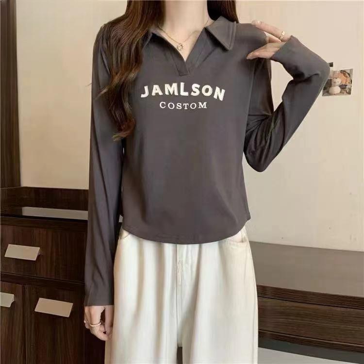樂天商城 - レディース ファッション おしゃれ 春夏 秋　冬 大人 上品 高級 マダム ミス ミセス プレゼント 綿　リブ　ポロ　ストレート　ショルダー　長袖　T　シャツ　レディース　韓国　春　秋　スタイリッシュ　レイヤリング　シャツ　トップ