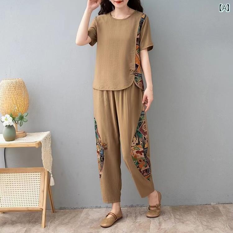 Rakuten - レディース ファッション おしゃれ 春夏 秋　冬 大人 上品 高級 マダム ミス ミセス プレゼント ママ　夏服　女性用　半袖　スーツ　カジュアル　ゆったり　大きいサイズ　冷感　綿　麻　ツーピース　スーツ