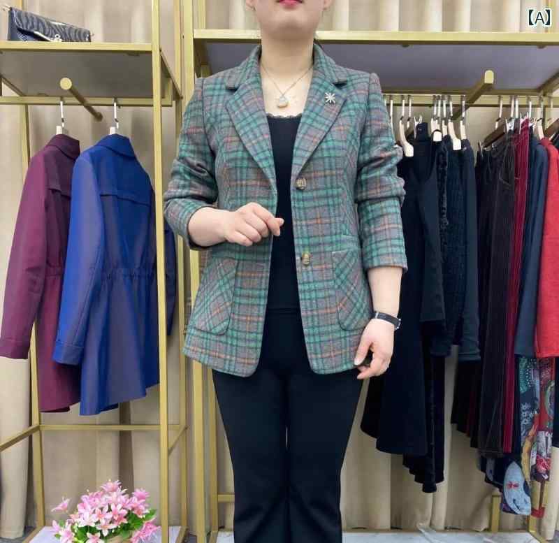 乐天商城 - レディース ファッション おしゃれ 春夏 秋　冬 大人 上品 高級 マダム ミス ミセス プレゼント 女性用　チェック柄　スーツ　ジャケット　　春　秋　ウエスト　スリム　ショート　スタイル　マザー　スプリング　ウール　スーツ　トップ