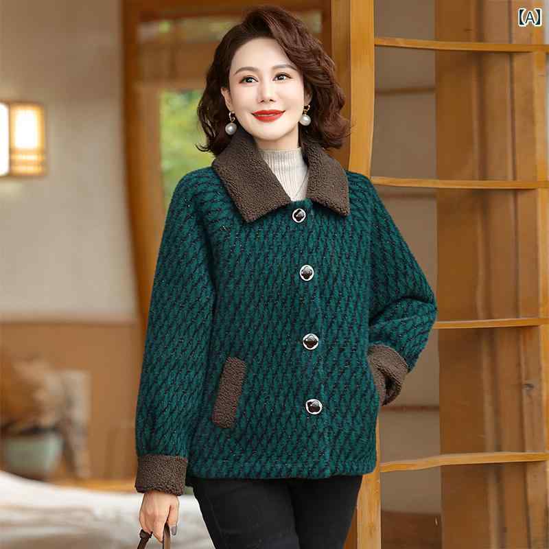 Other Jackets Jumpers - レディース ファッション おしゃれ 春夏 秋　冬 大人 上品 高級 マダム ミス ミセス プレゼント 秋　冬　裏起毛　チェック柄　　コート　女性　冬服　ショート　暖かい　ウール　トップ