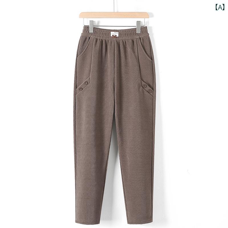 レディース ファッション おしゃれ 春夏 秋　冬 大人 上品 高級 マダム ミス ミセス プレゼント 秋　冬　ファッション　ウエスト　ゴム　　素材厚手　パンツ　ハイウエスト　スリム　カジュアル　パンツ　ママ
