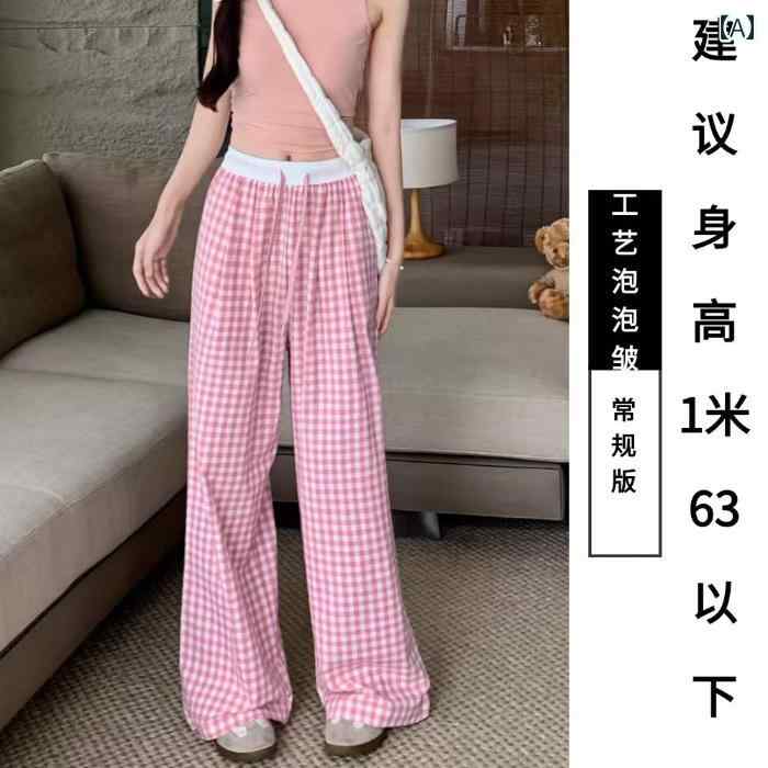 Rakuten - レディース ファッション おしゃれ 春夏 秋　冬 大人 上品 高級 マダム ミス ミセス プレゼント 春夏　女性用　ロング　チェック柄　パジャマ　アウトドアや　家ウォーキング　最適薄手　ゆったり　ストレート　レッグモップ　パンツ