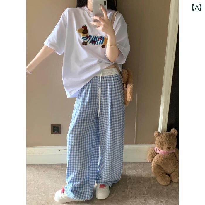 レディース ファッション おしゃれ 春夏 秋　冬 大人 上品 高級 マダム ミス ミセス プレゼント 具合も　快適　レディース　チェック柄　ワイド　レッグ　パンツ　　伸縮性　ハイウエスト　ゆったり　スリム　ドレープ　カジュアル　ストレート　パンツ