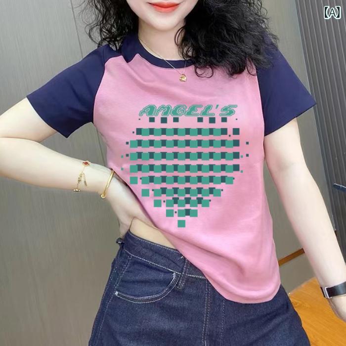 乐天商城 - レディース ファッション おしゃれ 春夏 秋　冬 大人 上品 高級 マダム ミス ミセス プレゼント 単調さ　打ち破る　肩コントラスト　カラー　半袖　T　シャツ　レディース通勤　ファッション　プリント　カジュアル　T　シャツ　トップ