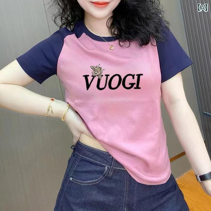 レディース ファッション おしゃれ 春夏 秋　冬 大人 上品 高級 マダム ミス ミセス プレゼント ちんちん　～こ半袖　シャツ　チェックみて下さい　コントラスト　カラー　綿　カジュアル　韓国　半袖　T　シャツ　プリント　トップ