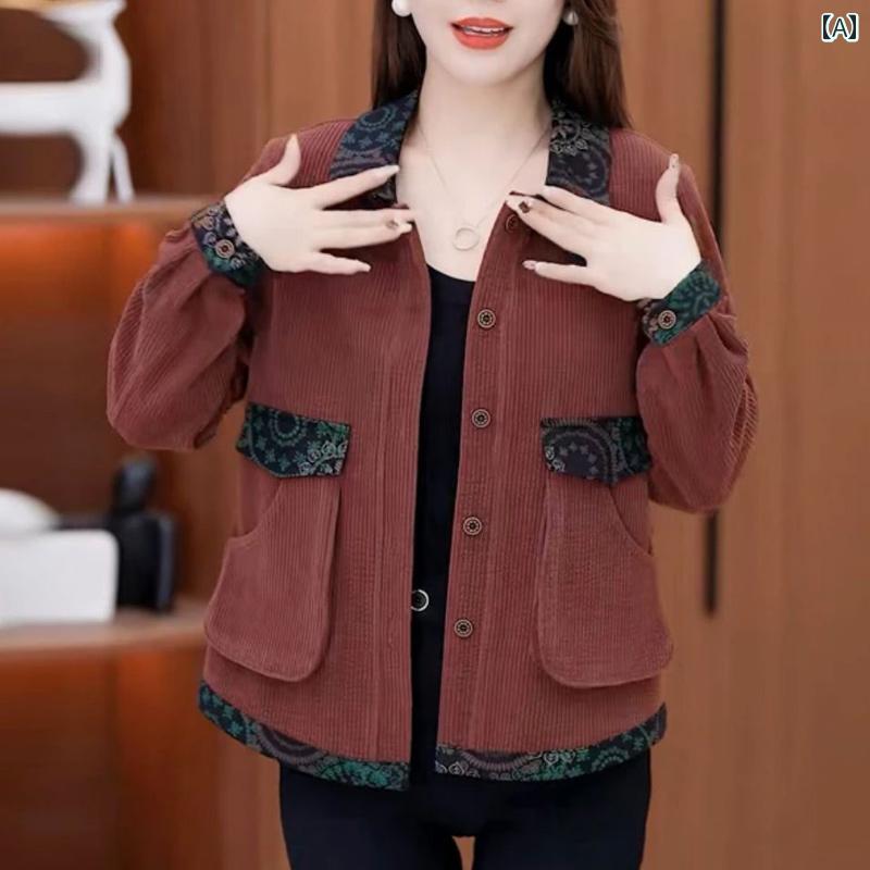 Rakuten - レディース ファッション おしゃれ 春夏 秋　冬 大人 上品 高級 マダム ミス ミセス プレゼント 秋　ママ　コーデュロイジャケット　カジュアル　ファッション　快適　女性　配色　トップス