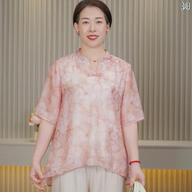 襯衫 - レディース ファッション おしゃれ 春夏 秋　冬 大人 上品 高級 マダム ミス ミセス プレゼント ママ　夏　スーツ　　女性　西洋　　シフォンシャツ　半袖　トップス　女性用