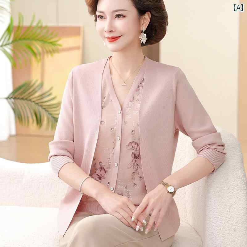 レディース ファッション おしゃれ 春夏 秋　冬 大人 上品 高級 マダム ミス ミセス プレゼント 洋風　母　春　薄手　コート　　トップス　フェイク　ツーピース　ニット　セーター　女性　快適　カーディガン