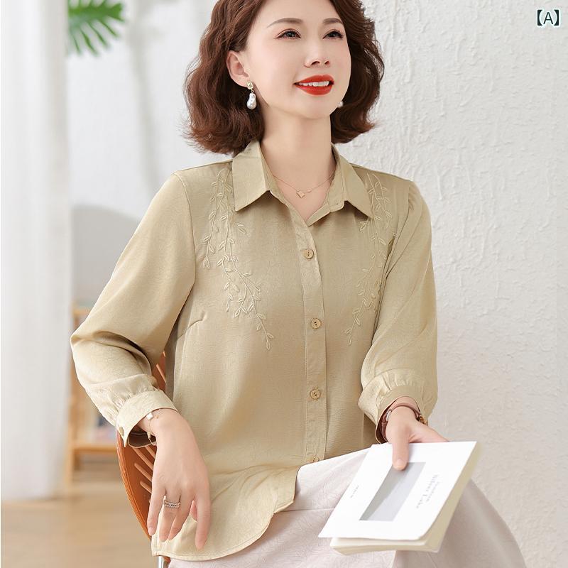 Long-Sleeved - レディース ファッション おしゃれ 春夏 秋　冬 大人 上品 高級 マダム ミス ミセス プレゼント 洋風　母　シフォンシャツ　薄手　トップス　　婦人　春　　シャツ　長袖　シャツ