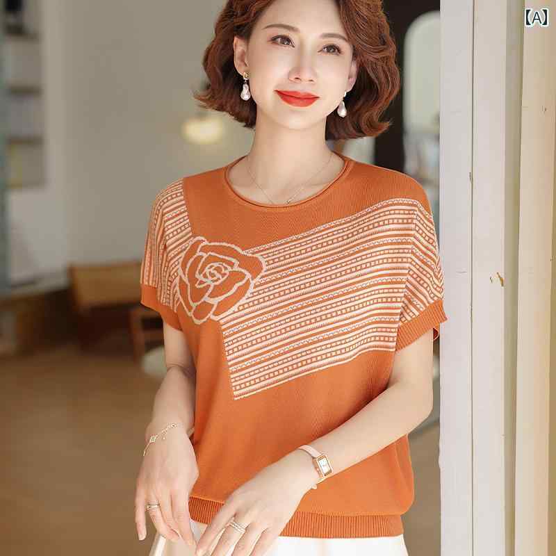 Rakuten - レディース ファッション おしゃれ 春夏 秋　冬 大人 上品 高級 マダム ミス ミセス プレゼント ママ　夏服　　バット　スリーブ　トップス　おしゃれ冷感　ブラウス　女性用　半袖　ニット　T　シャツ