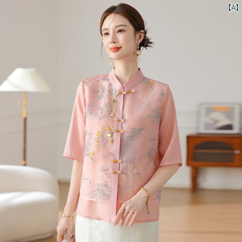 Rakuten - レディース ファッション おしゃれ 春夏 秋　冬 大人 上品 高級 マダム ミス ミセス プレゼント 母　夏　　トップス　女性　洋風　シャツ　シフォンブラウス　ツーピース　スーツ