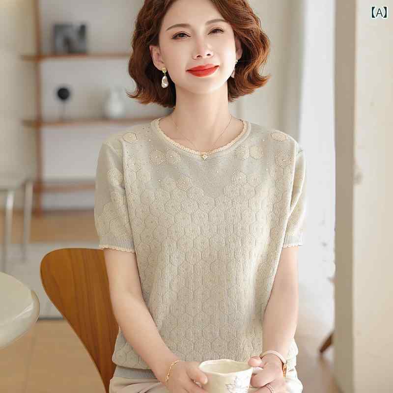 樂天商城 - レディース ファッション おしゃれ 春夏 秋　冬 大人 上品 高級 マダム ミス ミセス プレゼント ママ　夏　トップス　ゆったり　冷感　ニット　セーター　女性　服　夏　半袖　T　シャツ