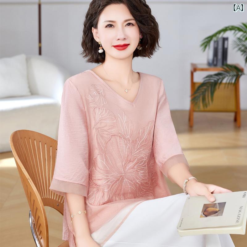 樂天商城 - レディース ファッション おしゃれ 春夏 秋　冬 大人 上品 高級 マダム ミス ミセス プレゼント ママ　夏　2052　新型　レディース　シフォン　洋風小　シャツ　ゆったり　半袖　T　シャツ　トップス　スーツ