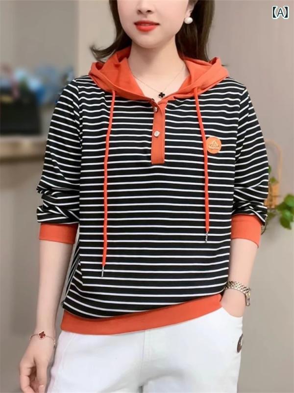 Rakuten - レディース ファッション おしゃれ 春夏 秋　冬 大人 上品 高級 マダム ミス ミセス プレゼント カジュアル　快適　　スウェットシャツ　秋　ママ　服装　スタイリッシュ　スリム　ストライプ　長袖　トップス
