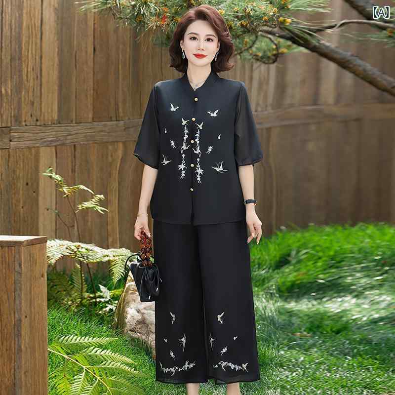 樂天商城 - レディース ファッション おしゃれ 春夏 秋　冬 大人 上品 高級 マダム ミス ミセス プレゼント 母　夏　スーツ　　新型　　シフォン　半袖　女性　夏　　ツーピース　スーツ