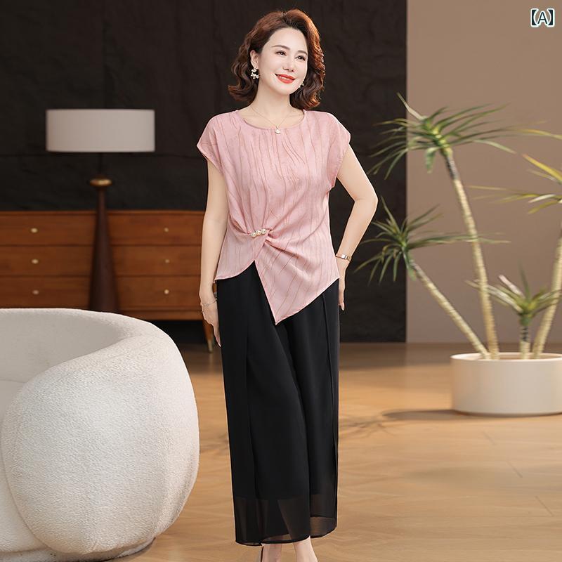 レディース ファッション おしゃれ 春夏 秋　冬 大人 上品 高級 マダム ミス ミセス プレゼント 若々しい威厳　優雅　スーツ　夏　　女性　夏服　スタイリッシュ　半袖　シャツ
