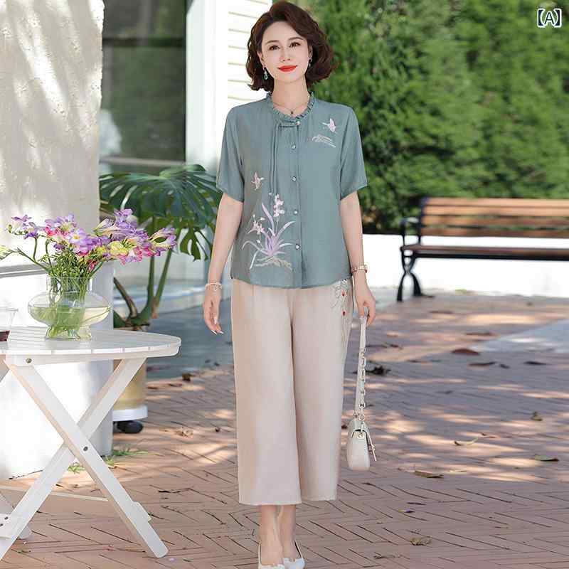 Garments - レディース ファッション おしゃれ 春夏 秋　冬 大人 上品 高級 マダム ミス ミセス プレゼント ママ　夏　　薄手　トップス　半袖　T　シャツ　　女性　入り　綿　麻　シャツ