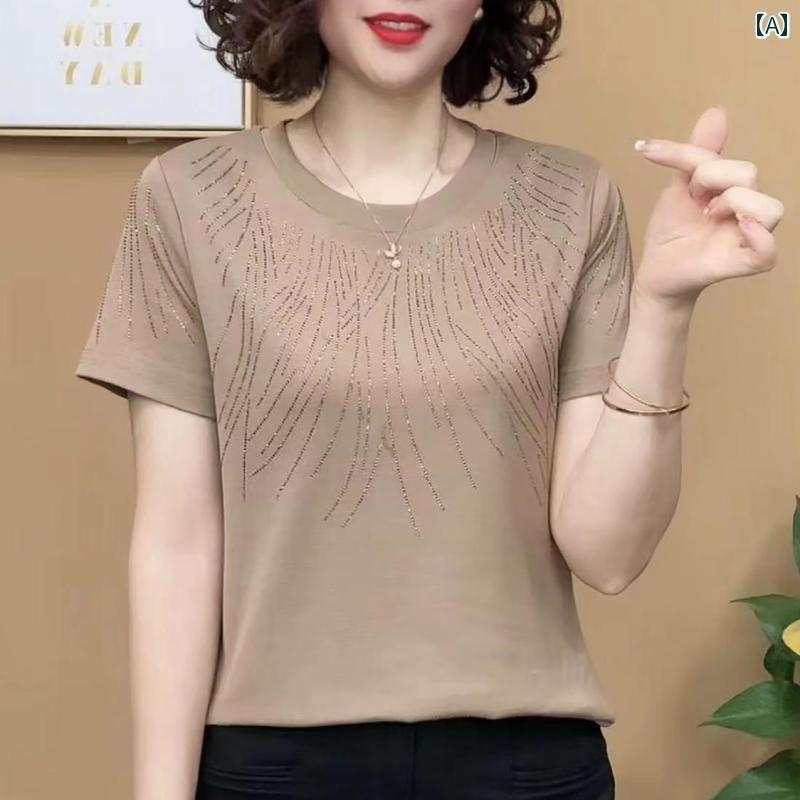 Rakuten - レディース ファッション おしゃれ 春夏 秋　冬 大人 上品 高級 マダム ミス ミセス プレゼント 新型　ホット　半袖　マザー　T　シャツ　カジュアル　スリム　綿　夏　トップス