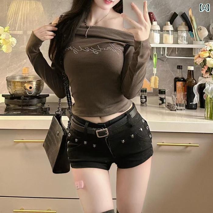 レディース ファッション おしゃれ 春夏 秋　冬 大人 上品 高級 マダム ミス ミセス プレゼント アメリカ　スタイリッシュ　ガール　Y　2　K　スタイル　ローウエスト　デニムショートパンツ　レディース　夏　伸縮性　スリムフィット　ヒップ　ホット　パンツ(4)