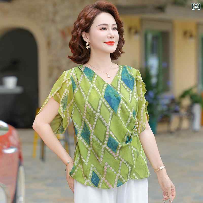 レディース ファッション おしゃれ 春夏 秋　冬 大人 上品 高級 マダム ミス ミセス プレゼント 夏服　　新型　シフォンシャツ　半袖　トップス　女性　ファッション　夏　スーツ
