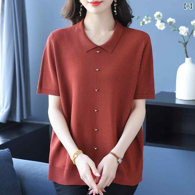 Three-Quarter Knit - レディース ファッション おしゃれ 春夏 秋　冬 大人 上品 高級 マダム ミス ミセス プレゼント 夏　ママ　半袖　ニット　セーター　レディース　特大　サイズ　な小さい　シャツ　ゆったり　スリム　T　シャツ　トップ