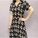 レディース ファッション おしゃれ 春夏 秋 冬 大人 上品 高級 マダム ミス ミセス プレゼント 夏 ファッション 花柄 スリム ウエスト Vネック レター...