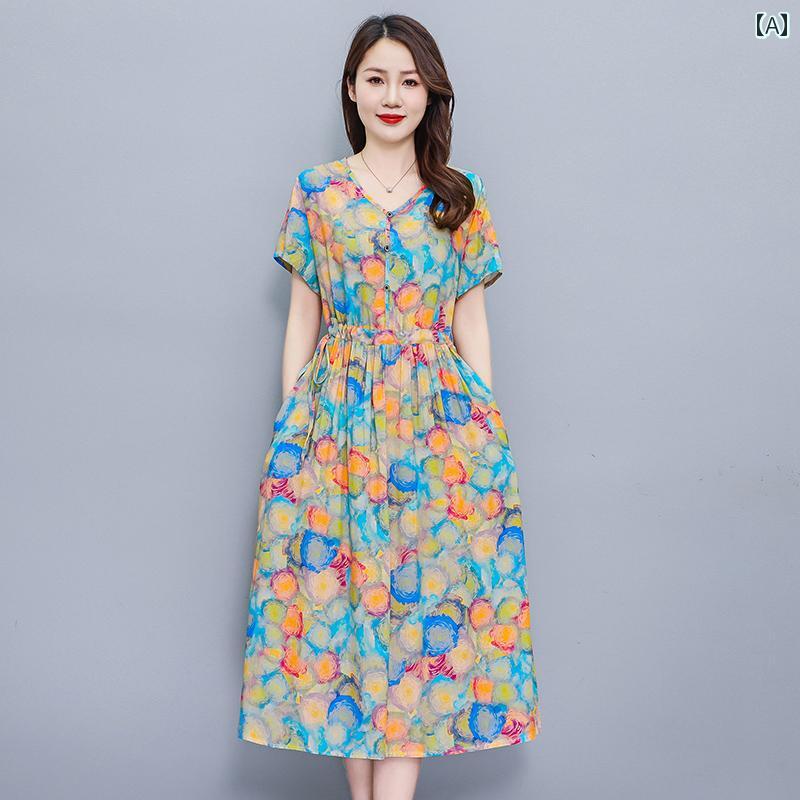 レディース ファッション おしゃれ 春夏 秋　冬 大人 上品 高級 マダム ミス ミセス プレゼント 西洋　高級　綿　ドレス　女性　夏　アウターウェア　腹　覆う人工　綿　スカート